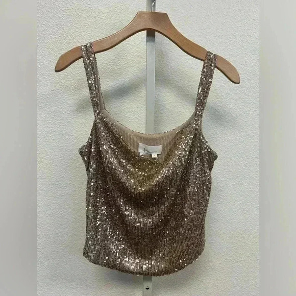NWT By Anthropologie Cowl-Neck Sequin Camisole Party Tank Gold Size Small - Picture 10 of 13